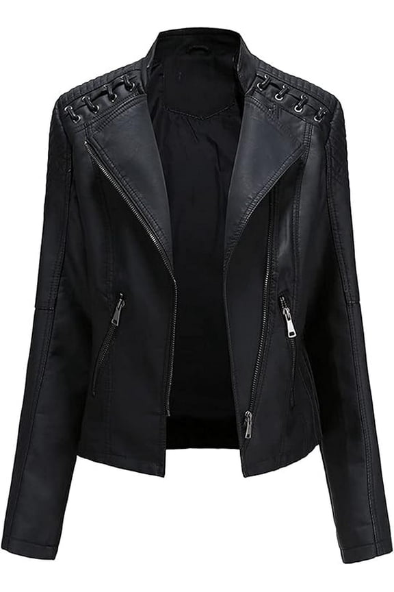 HOT Women's Genuine Lambskin Real Black Leather Jacket Stylish Biker Coat W218