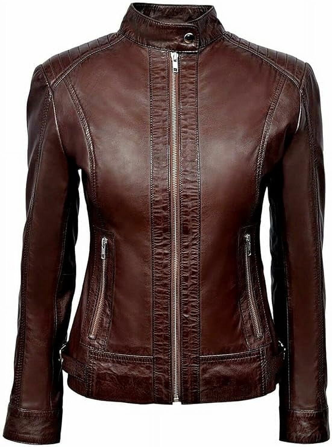 Men's Genuine Lambskin Leather Shirt Jacket - Real Leather Biker Style Shirt In Brown