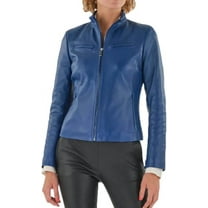 HOT Women's Genuine Lambskin Real Leather Blue Jacket Stylish Biker Coat W168