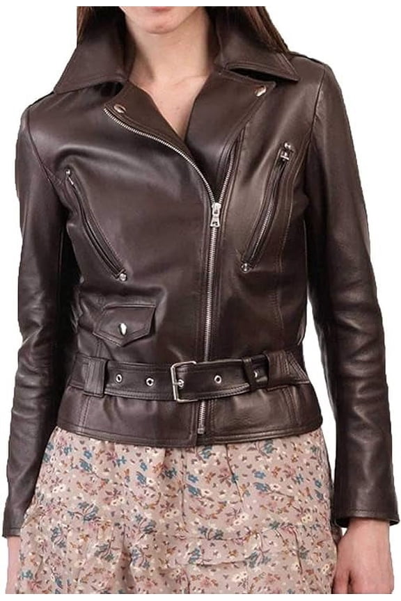 HOT Women's Genuine Lambskin Real Leather Jacket Stylish Collared Biker Coat W018