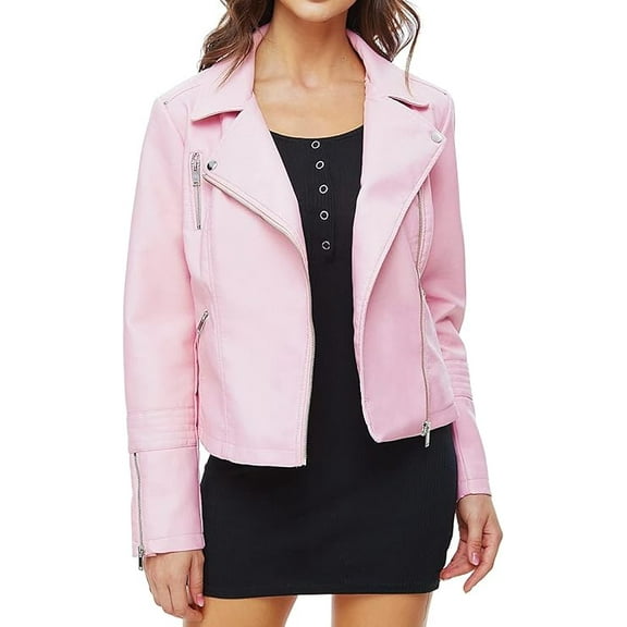 HOT! Women's Genuine Pink Lambskin Leather Jacket Slim Fit Biker jacket Coat W209