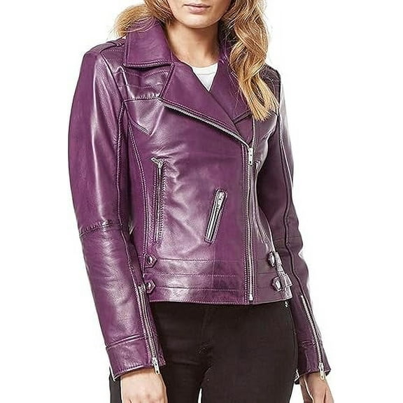 HOT! Women's Genuine Purple Lambskin Leather Jacket Slim Fit Biker jacket Coat W631