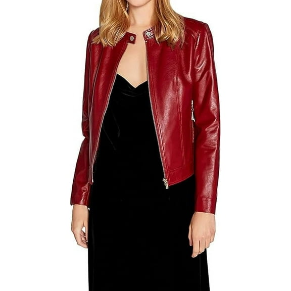 HOT! Women's Genuine Red Lambskin Leather Jacket Slim Fit Biker jacket Coat W313