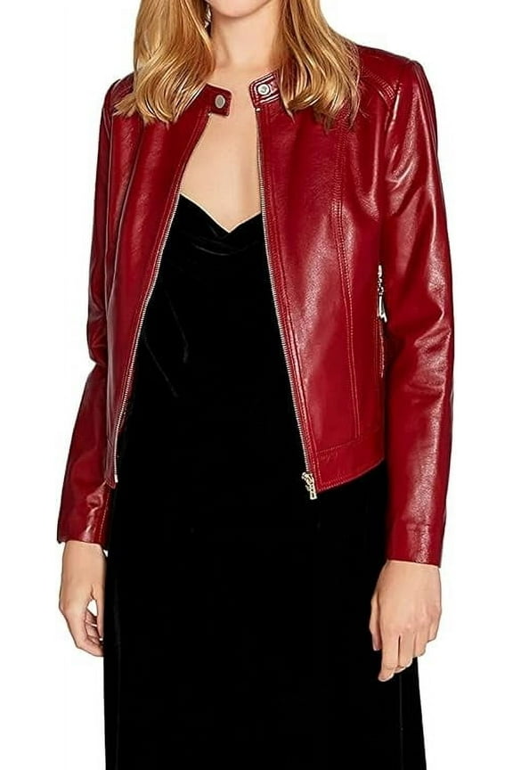 HOT! Women's Genuine Red Lambskin Leather Jacket Slim Fit Biker jacket Coat W313