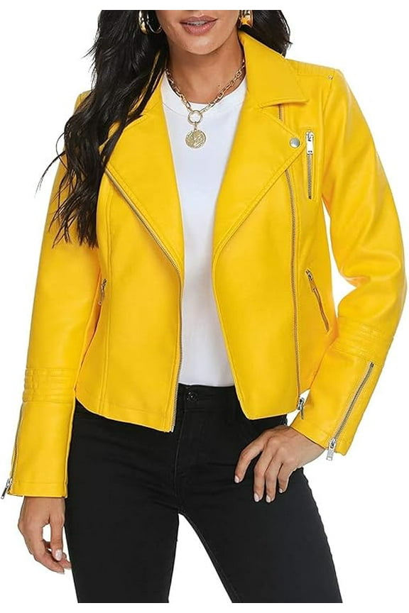 HOT Women's Genuine Yellow Lambskin Real Leather Jacket Stylish Biker Coat W234