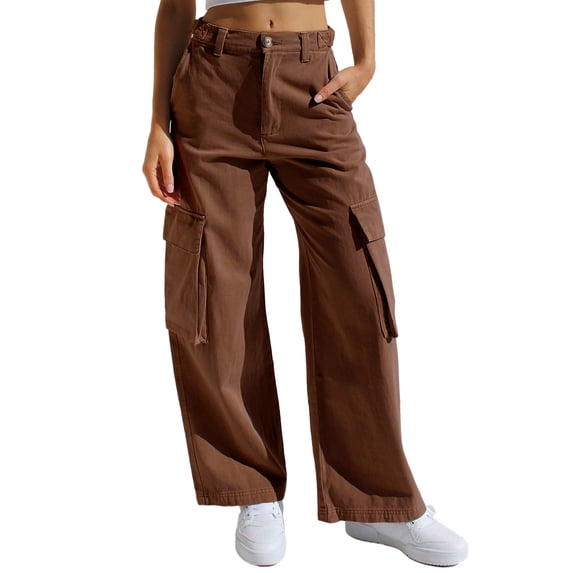 HOTAPEI Baggy Cargo Pants for Women Casual Wide Leg Pants Loose High Waisted Pants Straight Leg Pants Trousers with 4 Pockets