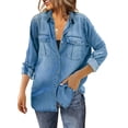 thumbnail image 1 of HOTAPEI Button Down Denim Shirts for Women Casual Roll Up Long Sleeve Tops Button Denim Jackets With Pockets, 1 of 5
