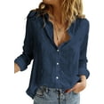 thumbnail image 1 of HOTAPEI Button Down Shirts for Women Casual Long Sleeve Shirt Linen Tops V Neck Blouses, 1 of 4