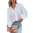thumbnail image 1 of HOTAPEI Button Down Shirts for Women Casual Printed Long Sleeve Blouses V Neck Shirt Tops, 1 of 5