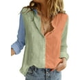 thumbnail image 1 of HOTAPEI Button Down Shirts for Women V Neck Color Block Blouses Casual Long Sleeve Shirt Tops, 1 of 4