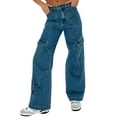 thumbnail image 1 of HOTAPEI Cargo Jeans for Women Mid Waist Jeans Wide Leg Denim Pants Casual Y2K Baggy Jeans with 6 Pockets, 1 of 5