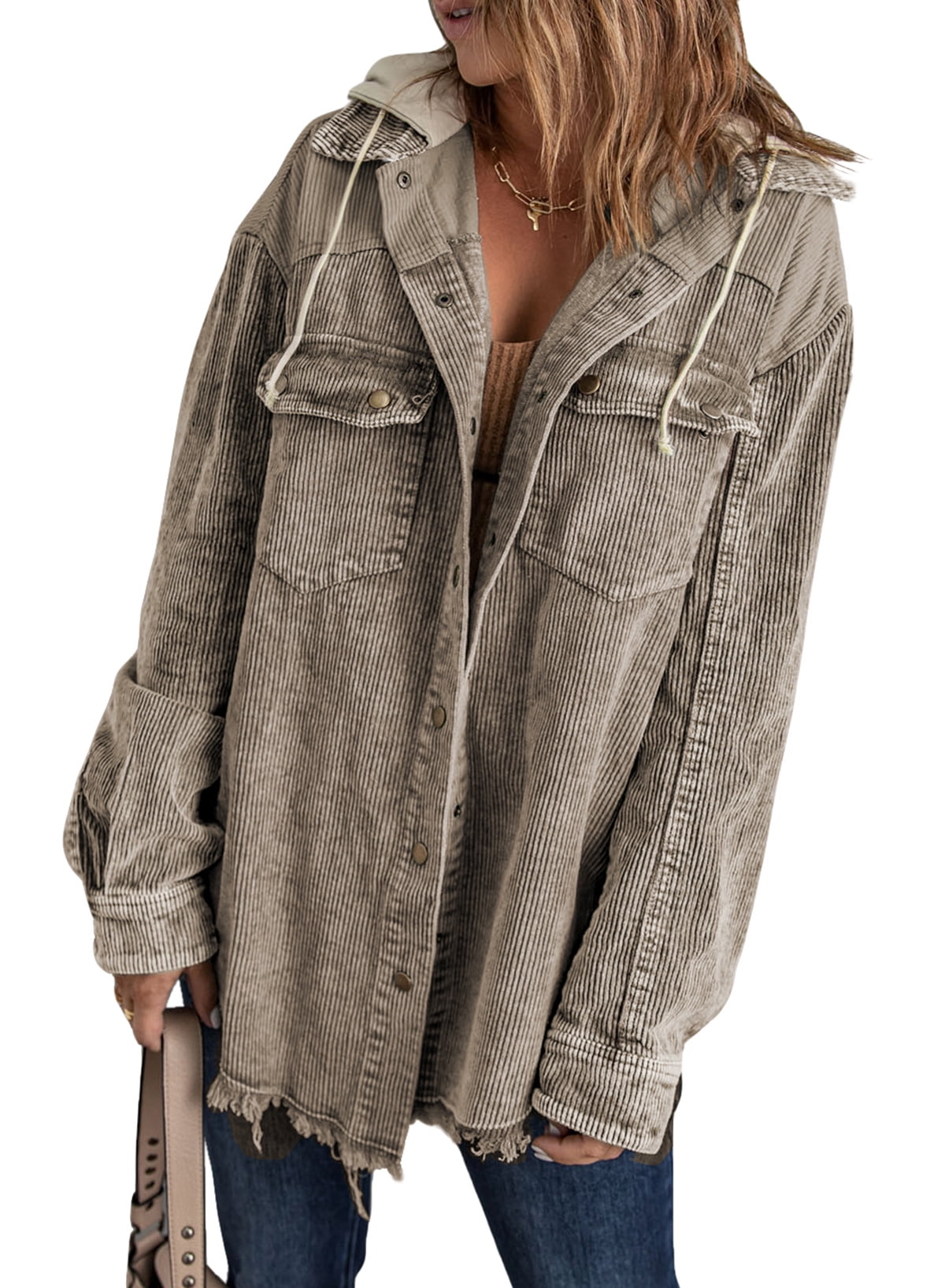 HOTAPEI Corduroy Shackets for Women Button Down Corduroy Jacket Solid ...
