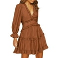 thumbnail image 1 of HOTAPEI Dresses for Women Summer Fashion Deep V Neck Long Sleeve Ruffle Backless Mini Short Dress, 1 of 4