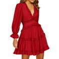 thumbnail image 1 of HOTAPEI Dresses for Women Summer Fashion Deep V Neck Long Sleeve Ruffle Backless Mini Short Dress, 1 of 5