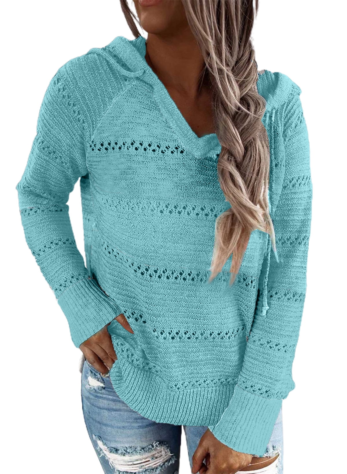 HOTAPEI Hooded Sweaters for Women Long Sleeve Drawstring Hoodie