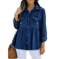 thumbnail image 1 of HOTAPEI Jean Jacket for Women Pleated Snap Buttoned Frayed Long Sleeve Distressed Denim Jackets With Bust Pockets, 1 of 6