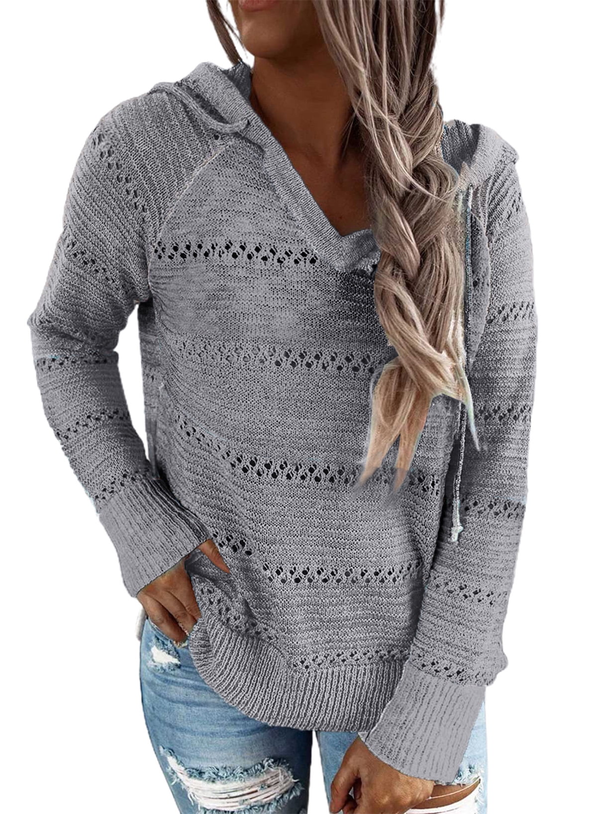 HOTAPEI Hooded Sweaters for Women Long Sleeve Drawstring Hoodie