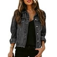 thumbnail image 1 of HOTAPEI Ripped Jean Jacket for Women Fashion Cropped Jacket Button Frayed Distressed Denim Jackets With Pocket, 1 of 7