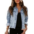 thumbnail image 1 of HOTAPEI Ripped Jean Jacket for Women Fashion Cropped Jacket Button Frayed Distressed Denim Jackets With Pocket, 1 of 7
