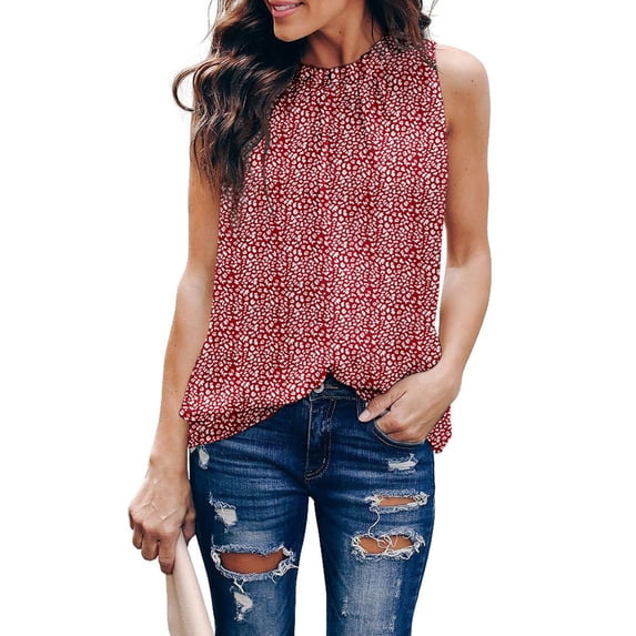 HOTAPEI Tank Tops for Women Halter Neck Leopard Print Sleeveless Shirts Summer Casual Tank Top Blouse