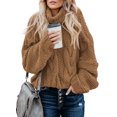 thumbnail image 1 of HOTAPEI Turtleneck Sweaters for Women Brown Oversized Chunky Cable Knit Sweater Soft Comfy Pullover Sweaters Pullover Knit Winter Tops, 1 of 6