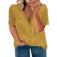 thumbnail image 1 of HOTAPEI Women's Plus Size Tops Lace Swiss Dot Blouse Summer Sexy V Neck T Shirts Short Sleeve Tops Yellow Blouses for Women Plus Size, 1 of 3
