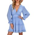 thumbnail image 1 of HOTAPEI Womens Dresses 2023 Spring Summer Deep V Neck Open Back Dress Ruffle Layer Swing Long Sleeve Mini Dresses, 1 of 5