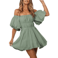 thumbnail image 1 of HOTAPEI Womens Dresses 2023 Summer Dresses Off Shoulder Lantern Sleeve Mini Dress Elastic Waist A-Line Dresses, 1 of 6