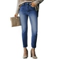 thumbnail image 1 of HOTAPEI Womens Skinny Jeans Straight Leg Jeans Mid Rise Raw Hem Slim Fit Jeans Basic Jeans Butt Lifting Denim Pants, 1 of 5