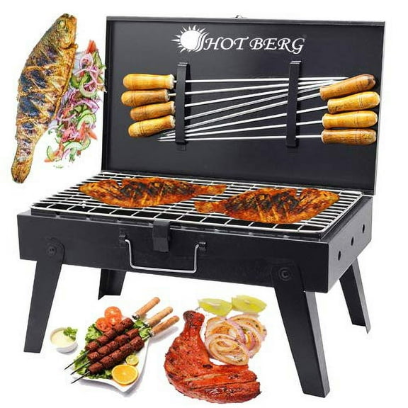 HOTBERG Foldable Briefcase Style Charcoal Barbecue and Tandoor Grill Barbeque Stand for Outdoor Picnic Camping and Traveling