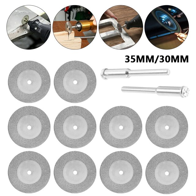 HOTBEST 10Pcs 22mm/30mm/35mm Diamond Cutting Wheel Cut Off Discs Coated Mandrel for Dremel