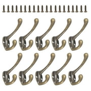 HOTBEST 10Pcs Heavy Duty Dual Coat Hooks Wall Mounted Coat Rack Bronze Vintage Hanger with 20 Screws