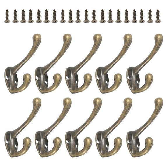 HOTBEST 10Pcs Heavy Duty Dual Coat Hooks Wall Mounted Coat Rack Bronze Vintage Hanger with 20 Screws