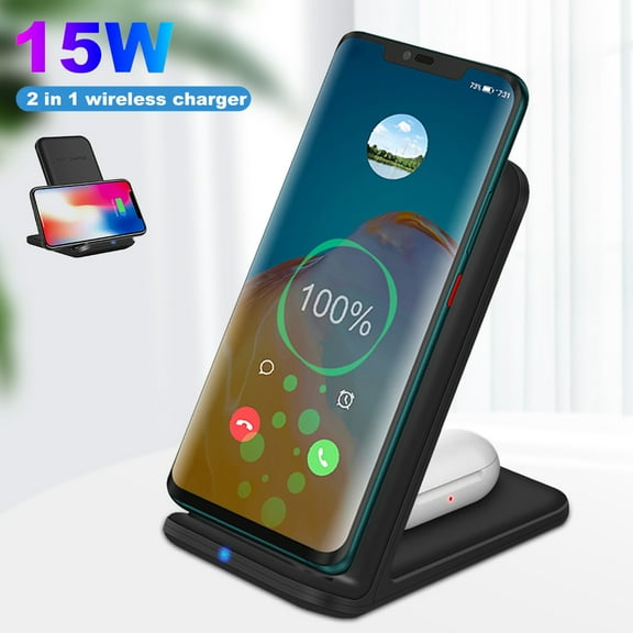 HOTBEST 2 in 1 Wireless Charger Qi Wireless Charging Stand Dock for Apple iPhone 12 Pro Max/12 Pro/12