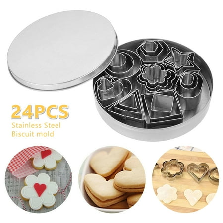 EUWBSSR 24 PCS Mini Cookie Cutter Set DIY Baking Tools Stainless Steel Stainless Steel Heart Square Circle Star Biscuit Cutter for Kids