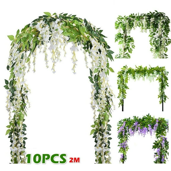 HOTBEST 4/10PCS 2M Artificial Flower Vine Silk Wisteria Garland Hanging Rattan with Ivy Leaf for Wedding Home Decor Garden Vine Wall Green Leaf Party