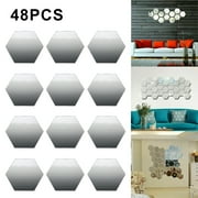 HOTBEST 48PCS Acrylic Hexagonal Mirror Mirror 3D Mirror Tile Wall Adhesive Suitable For Living Room Bedroom Art Decal