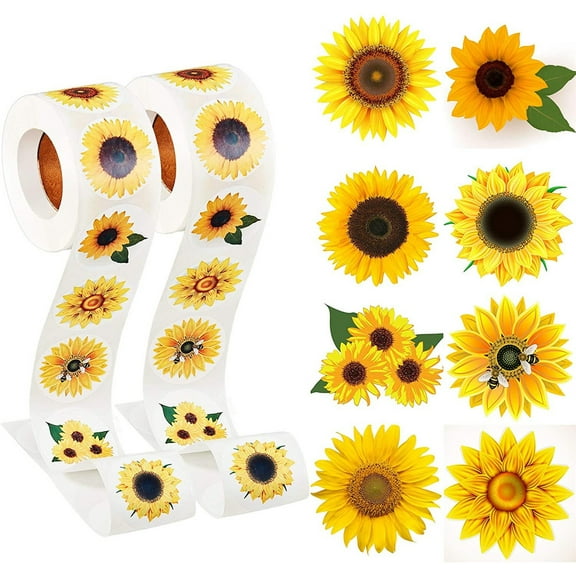HOTBEST 50pcs Sunflower Stickers, 1.5 Inch Sunflower Labels Summer Sunflower Stickers Rolls Self Adhesive Seals For Christmas Thanksgiving Party Decor Scrapbooking Cards Envelopes