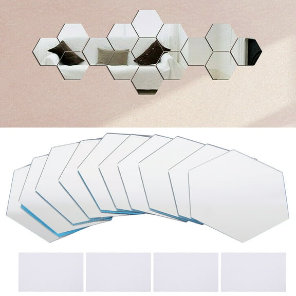 HOTBEST 96PCS Hexagon Acrylic Mirror Mini Wall Sticker Tiles Sheet Decorative Geometric 3D Art DIY Removable Self Adhesive Mirror
