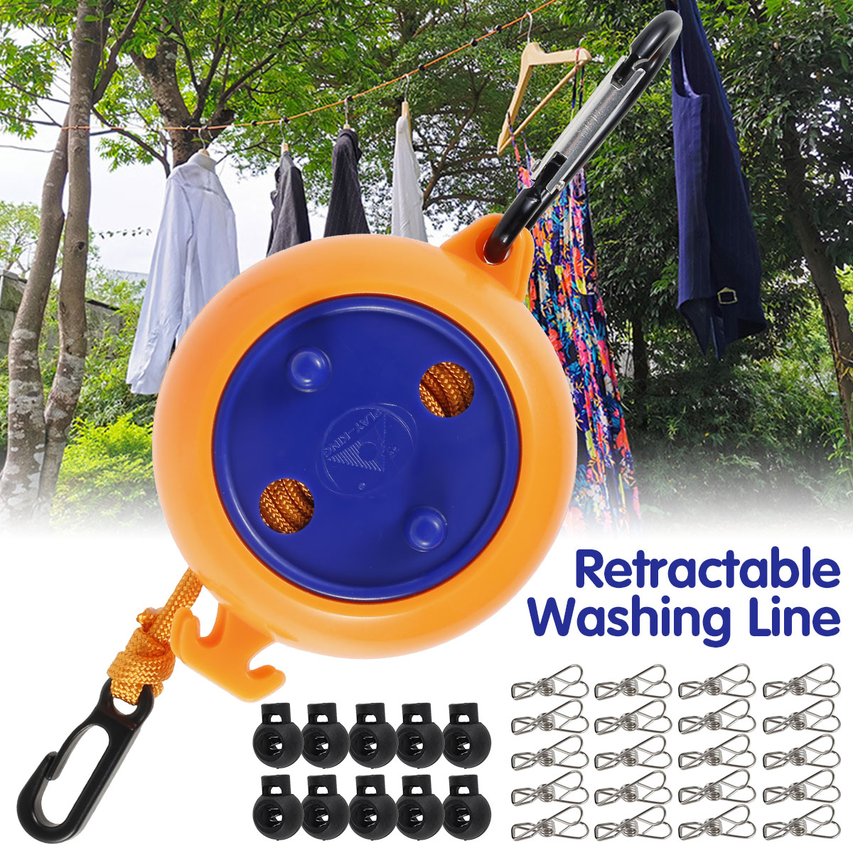 HOTBEST Camping Washing Line 8 Meters Trael Clothesline Retractable Laundry Rope For Indoor Outdoor Heay Duty Adjustable Portable Drying Lines With 10 Fixed Buckles And 20 Clothespins Walmart