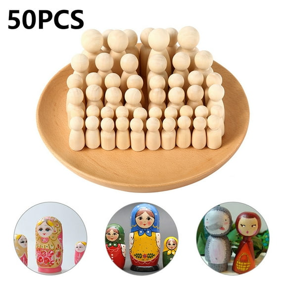 HOTBEST Decorative Wooden Peg Doll People - Assorted Sizes - Set of 50 Includes 5 Shapes Unfinished Wooden Peg Doll Bodies Great for Arts and Crafts