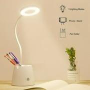 HOTBEST Desk Lamp LED USB Desktop Light with Pen Holder Flexible Touch Cordless Dimmable Memory Bed Read Table Study Light Able Powered