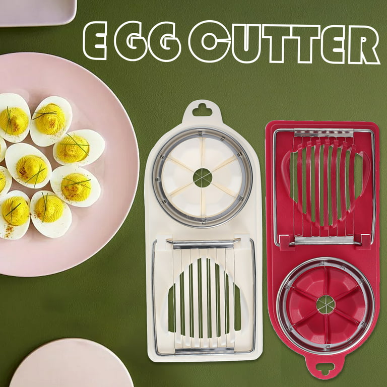 HOTBEST Double-Layer Egg Slicer Stainless Steel Egg Hard Boiled Metal  Simple Cutting And Chopper (Rose Red/White) 