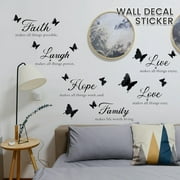 HOTBEST Faith Hope Love Laugh Family Live Wall Decal Sticker Motivational Wall Decal Sticker with 12 Pieces 3D Butterfly Decal Inspirational Quotes Sticker Set for Home Office Decor (Black)