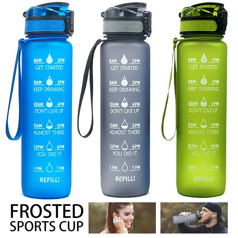 HOTBEST Glass Water Bottle 32oz with Time Marker & Removable Strainer  Leakproof BPA Free Wide Mouth Jug Ensure You Drink Enough Water Daily(Green)