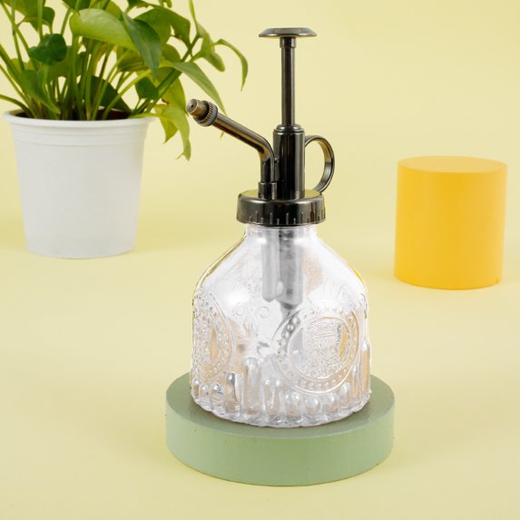 HOTBEST Glass Watering Spray Bottle,6.3 Inches Tall Vintage Style Spritzer Bronze Plastic Top Pump Watering Can Glass Spary Bottle Plant Mister,For House Plants, Garden, Home Decora