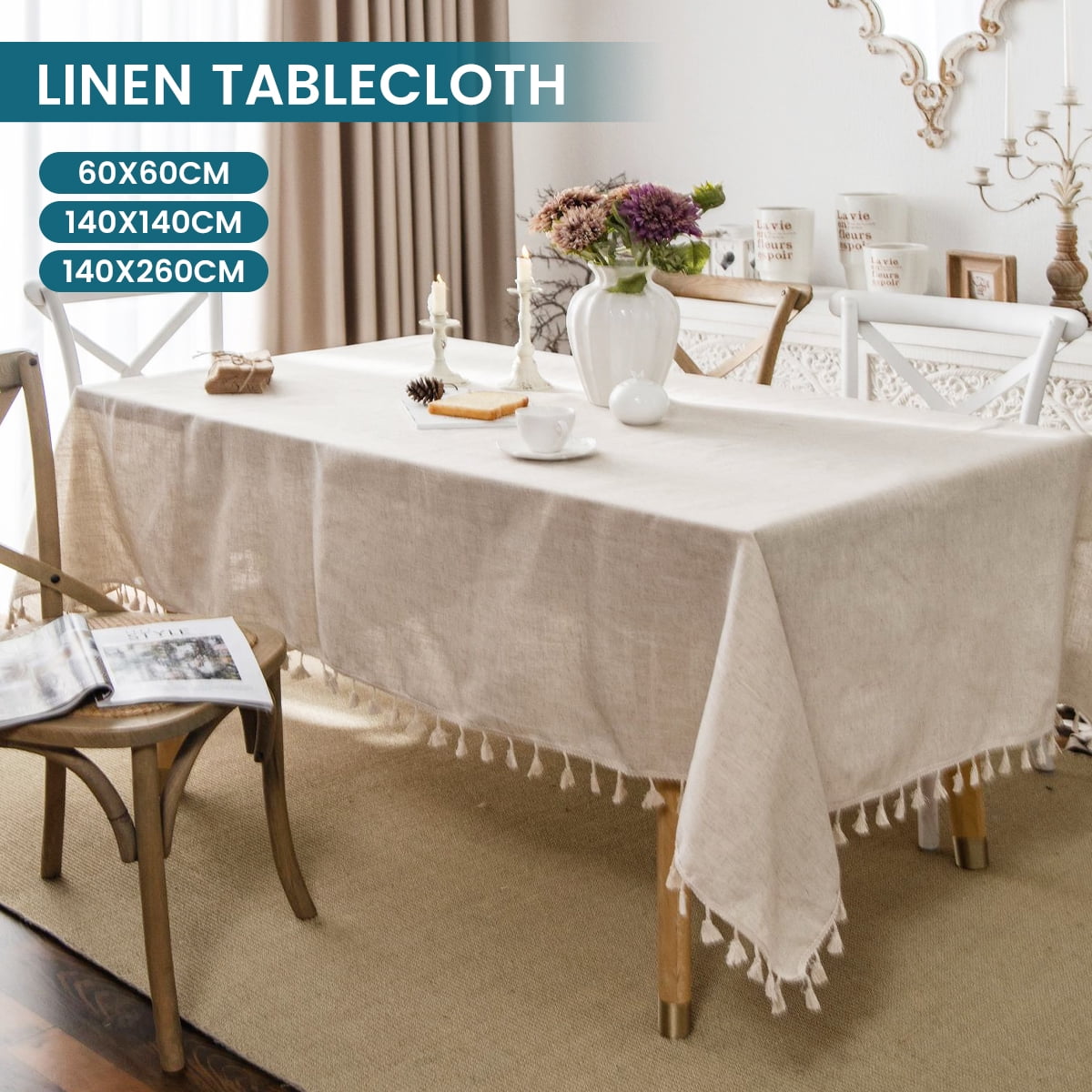 Hotbest Linen Tablecloth With Tassel