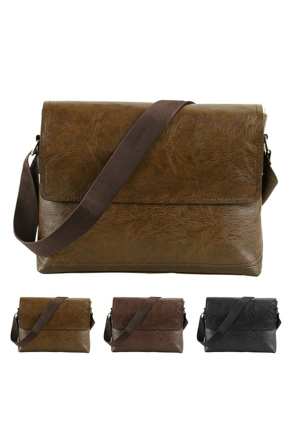 Mens Shoulder Bag Business Messenger Bag for Men Crossbody Bag, Leather Flap-Over Bag, One Size