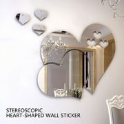 HOTBEST Mirror Tiles 3D Love Heart Wall Stickers DIY Self Adhesive Room Home Art Decal