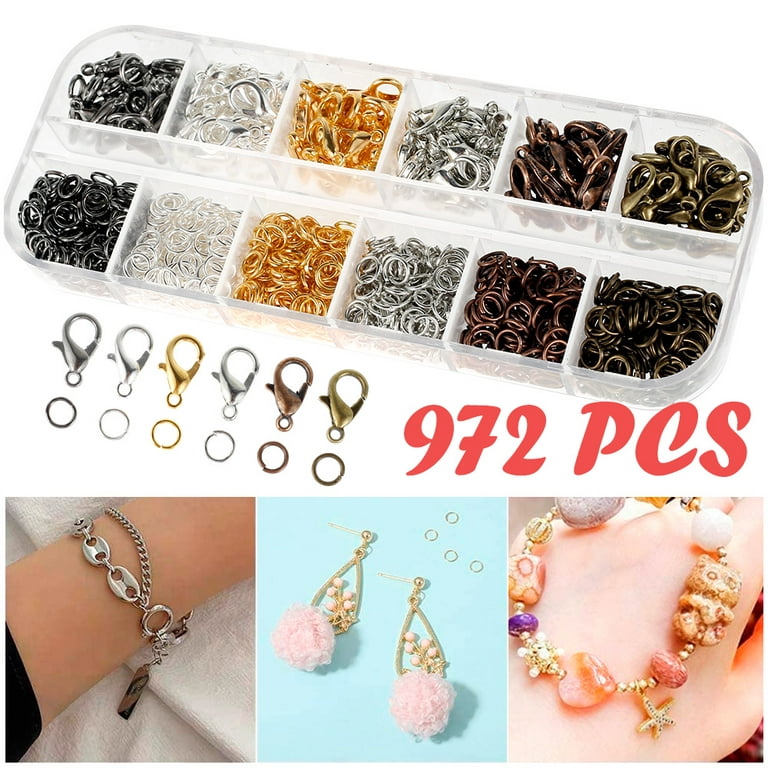 HOTBEST Pack of 972 Lobster Clasps 6 Colors Jewelry Finding Kits with 132  Pcs 12x7mm Lobster Claw Clasps Clip and 840 Pcs 5mm Open Jump Rings for DIY